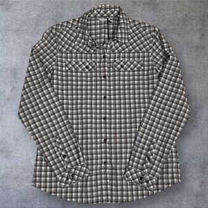 Stio Eddy Shirt LS Womens L Alloy Check Plaid Snap Button Outdoor Hiking‎ Trail
